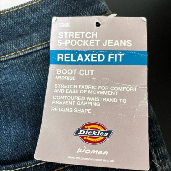 Dickies Women’s Dark Wash Denim Jeans 4R Boot Cut Mid Rise Relaxed Fit Stretch - Picture 6 of 9